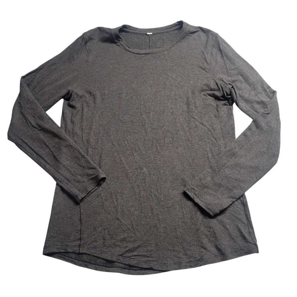Lululemon Long Sleeve Crew Neck Top Charcoal Gray‎ Heather Curved Hem Size 6-8